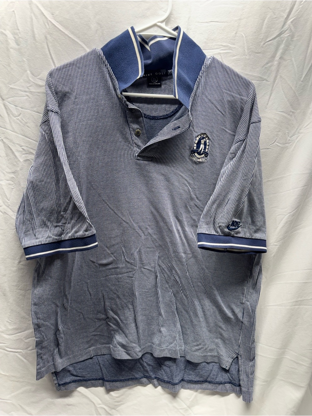 Nike Men's Navy and White Pinstripe Polo